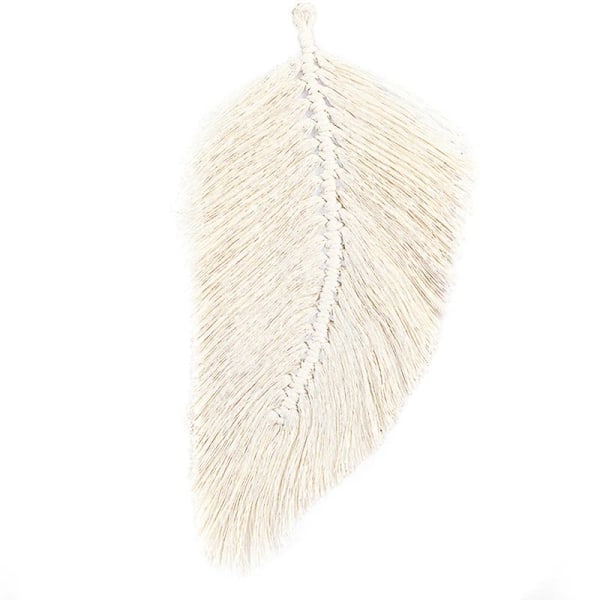 Macramé väggdekoration blad fjäder boho dekor bomullssnöre nordisk stil vävnad leksak barnrum tofsar dekor hem White