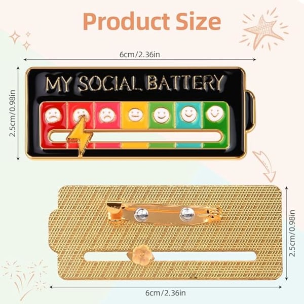 My Social Battery Pins, Funny Social Mood Broche Pin i 7 dage, Interactive Mood Pins med glidende justerbar, Creative Expression Pin Broche (Sort)