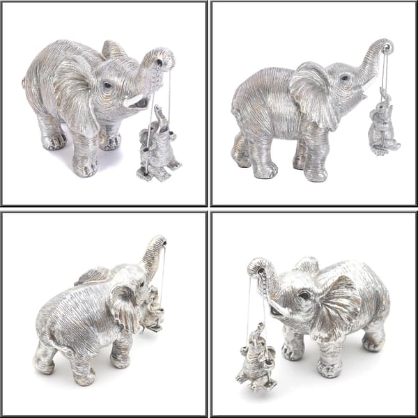 Elefantdekoration, elefantstatyfigur, mamma-present, elefantsskulptur ger lycka, hälsa och styrka, dekoration - silver