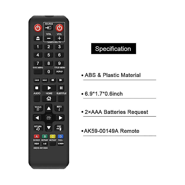 Ak59-00149a Fjernkontroll Erstatning For Dvd Blu-ray-spiller Bdf5100/ -es5300 -fm51 -fm57c -h5100