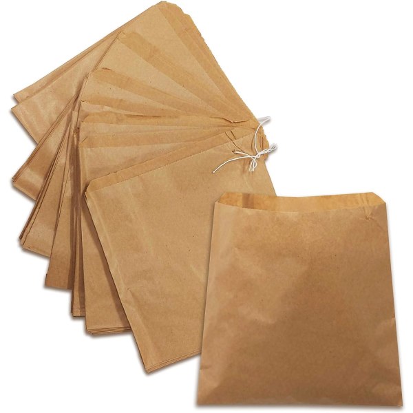 200 x Brown Strung Kraft Paper Food Bags Matanvändning, Livsmedel, Smörgåsar Fruktpåsar etc | DHANZIPAK (8,5 x 8,5 tum)