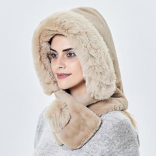 Talvinen lämmin turkishattu korvaläpillä naisille paksuuntunut huppu ulkona tuulenpitävä pehmeä pörröinen pipo naisille venäläistyylinen Beige
