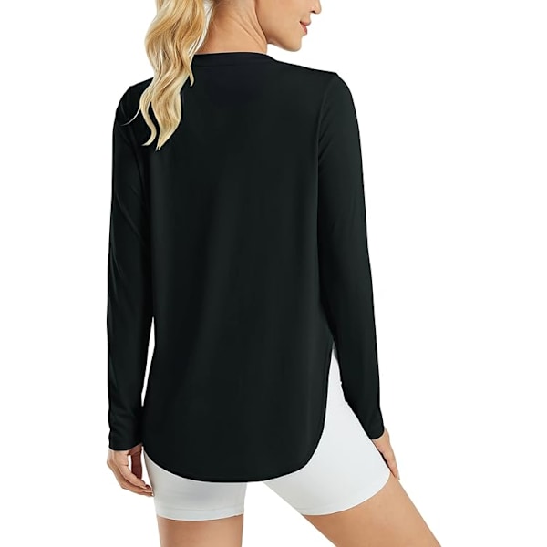 Dame Aktivtøj Skjorter UPF 50+ UV Solbeskyttelse T-shirts Langærmede Toppe Træning Solskjorte Udendørs Fitness Vandreture Skjorte Hurtigtørrende Letvægtsskjorter black L