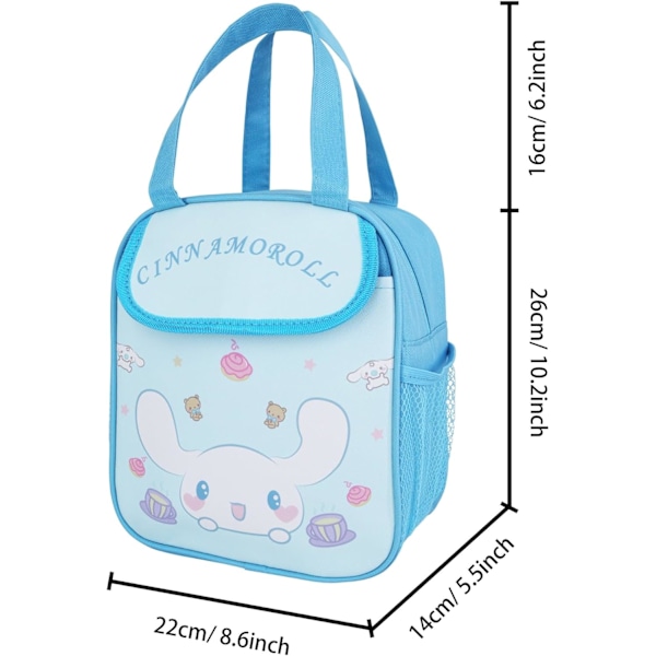 Anime Cinnamoroll -suurikorvainen lounaslaukku miehille ja naisille, vuotamaton lounasrasia, suuri lokero, lämmönsäilytys kylmälle, kaksi soveltuvaa lounasastiaa