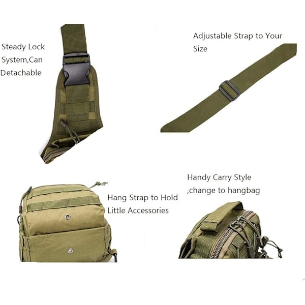 Sling Bag Taktisk Ryggsäck Utomhus Axelväska Väska Bröstpaket Dagryggsäckar för Smart Phone Klättring Camping Cykling Vandring Army Green