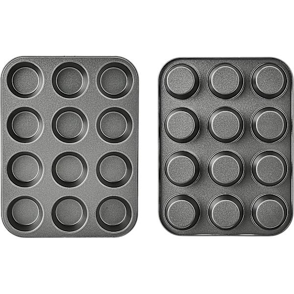 Basics Nonstick Rundt Karbonstål Muffinsform, 2-pakning, Grå