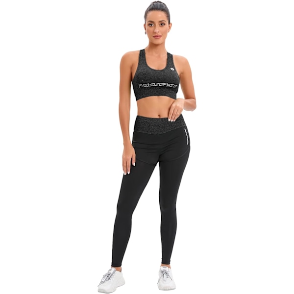 Dam 5-delad yogadräkt träningsset dam aktivkläder set sport yoga fitnesskläder damer träningskläder sportkläder för löpning jogging gym black M