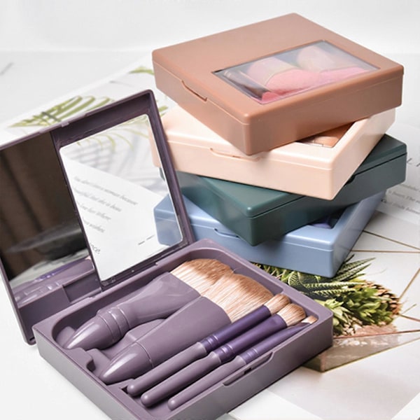 5 stk. Rejsestørrelse Makeupbørstesæt Mini Makeupbørster Lille Komplet Funktion Kosmetikbørstesæt Med Etui Og Spejl Perfekt Til På Farten Green