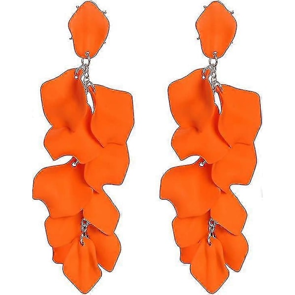 1 Par Långa Akryl Rosenblad Örhängen, Hängande Överdrivna Blomörhängen Dropp Statement Blommiga Tofs Örhängen Gåva för Kvinnor Flickor-Bra Orange
