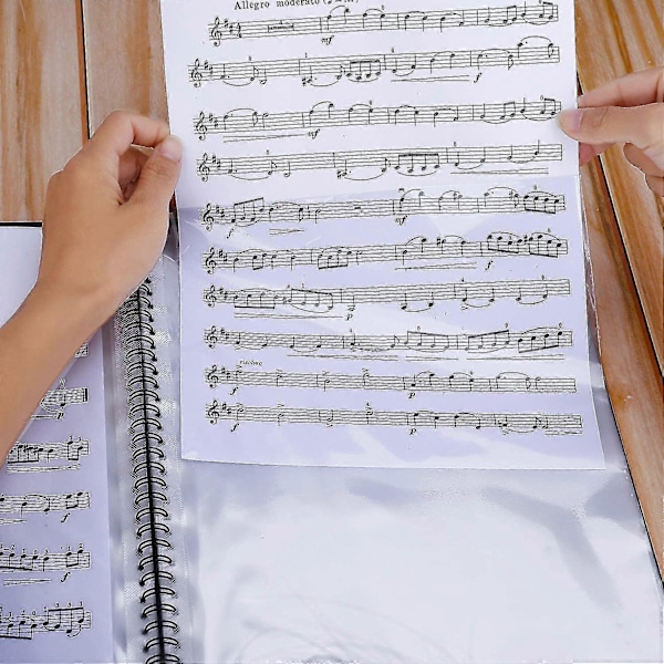 Musikmappe til noder, A4-papir, dokumentmappe, opbevaring, 30 lommer, nøgle