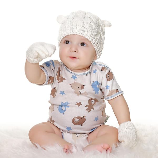 Baby efterår og vinter hue og handske sæt L white