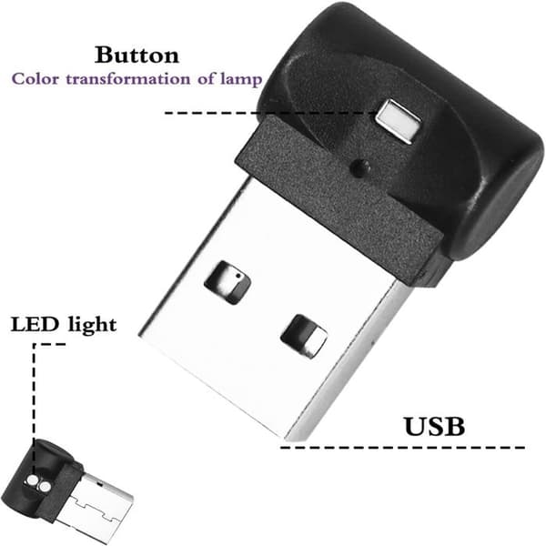 4 stk. USB LED Bil Interiør Omgivelseslys, Mini Bærbart LED Natlys [7 Justerbare Farver]
