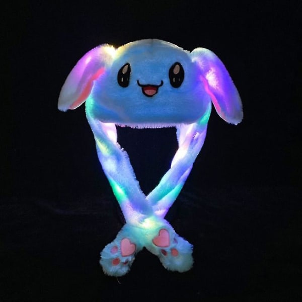 Pehmoinen pupunkorvahattu, joka voi liikkua - Mielenkiintoinen söpö pehmoinen pupuhattu lahjoja tytöille Uusi Blue Bunny Hat Luminous