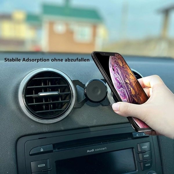 Magneettinen auton puhelinteline, yhteensopiva Audi A3 8P ja Audi S3 8P kanssa, sopii älypuhelimille ja GPS:lle, 360 astetta (musta)