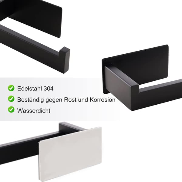 Toiletpapirholder - Ingen boring, selvklæbende rustfrit stål rulleholder til køkken og badeværelse sort Black