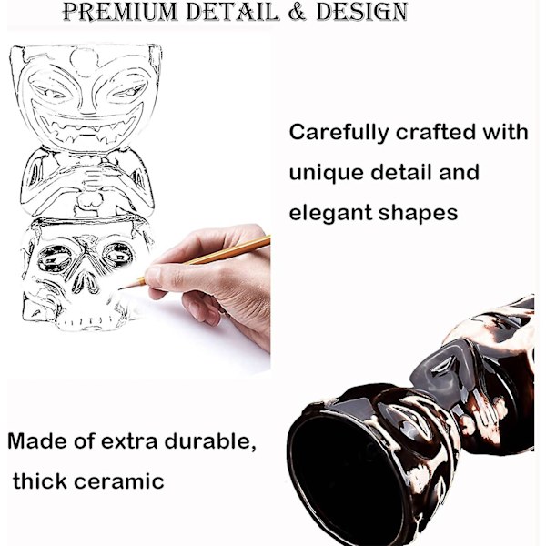 Tiki Mug Tiki Glas Skull Doll Mugg För Tiki Fans Kollektion, Tiki Bar Fest Barware, Keramik, 17.5 Ounces
