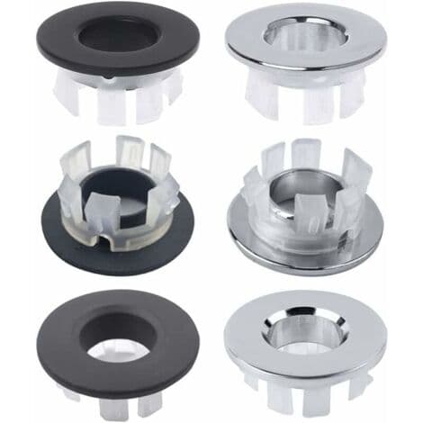 Sæt med 6 vaskeoverløbspropper – Kobber og plast – 30 mm diameter – Til 22 til 24 mm huller – Nem, værktøjsfri installation