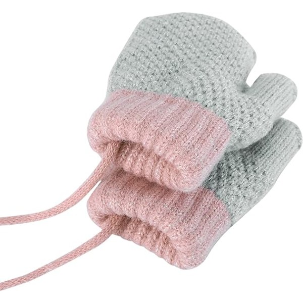 Toddler Baby Söt Stickad Vantar med Snöre Varma Vantar Flickor Hängande Hals Full Finger Vantar Tjockare Varma Kashmirfoder Vantar Vinterhandskar
