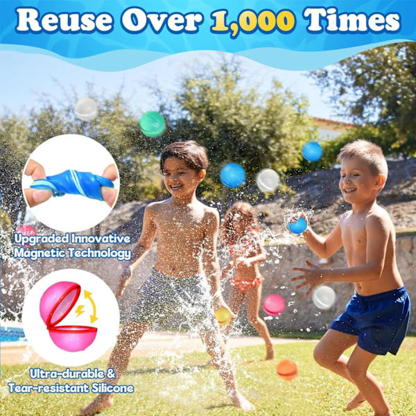 Magnetiske vannballonger, 12 stk gjenbrukbare vannballonger Rask fylling Selvlåsende, Vannkuler Bassengleker for hage Strand Sommer Vannleker 12pcs