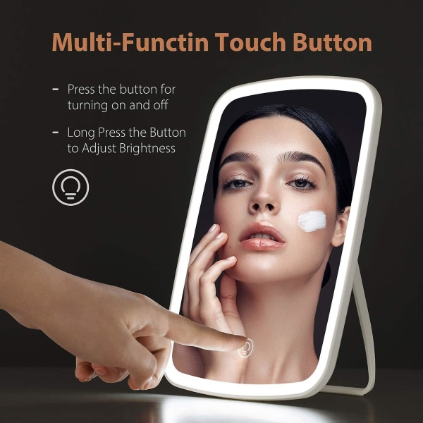 Makeup Mirror Touch Screen Vanity Mirror With Led Brightness Adjustable Portable Usb Rechargeable