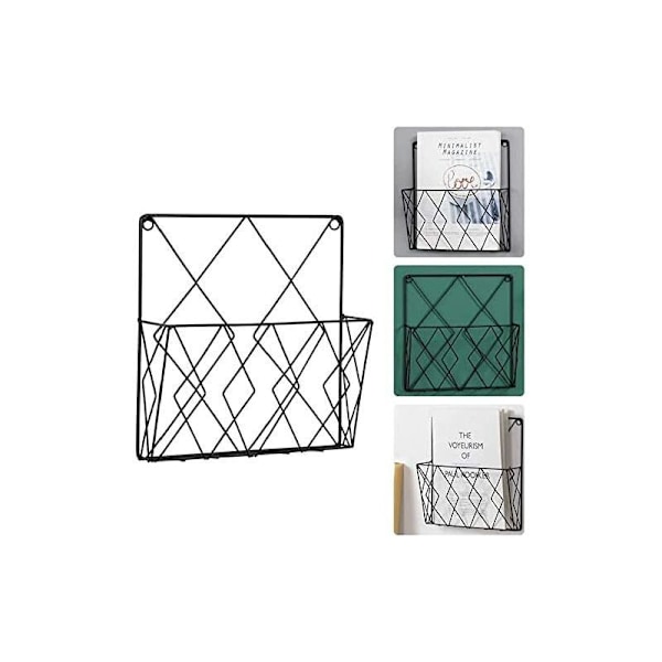 Veggmontert tidsskriftsholder Tidsskriftshylle Oppbevaringsstativ Svart Dra-X72-