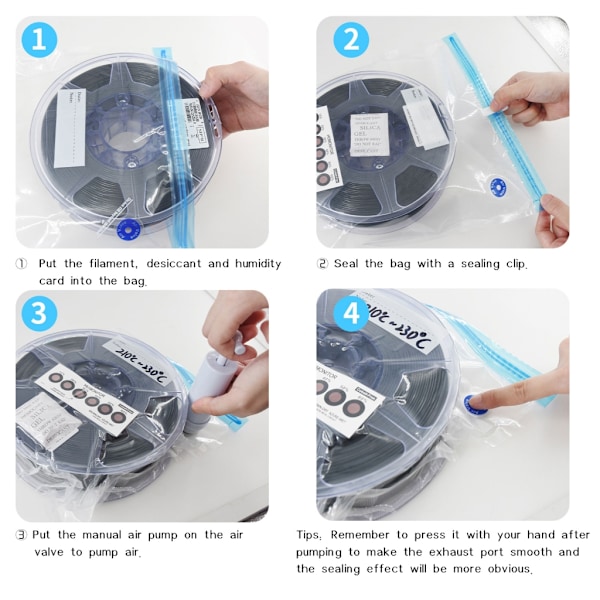 3D-skrivarfilamenttork PLA/ABS/TPU Filamentförvaring Vakuumförvaringspåsar Säker Förvaring Fuktbeständig för 3D-skrivare