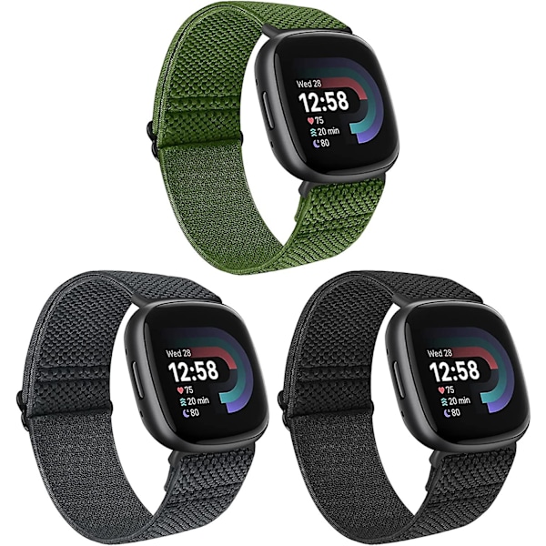 Pakke Elastisk Nylon Kompatibel Fitbit Versa 4 Reim/fitbit Versa 3 Reim/fitbit Sense Reim/sense 2 Reim, Myk Løkke Justerbar Sportsreim