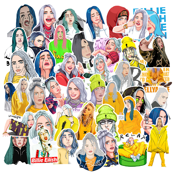Singer Billie Eilish Laptop Stickers, Popmusik Superstjärna Graffiti Stickers för Fans, 2 Set