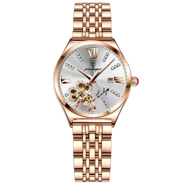 POEDAGAR Klokke Mote Luksus Burgunder Kvarts Klokker Vanntett Rustfritt Stål Flekk Dame Armbåndsur Romantisk Kjæreste Gave White(.431)