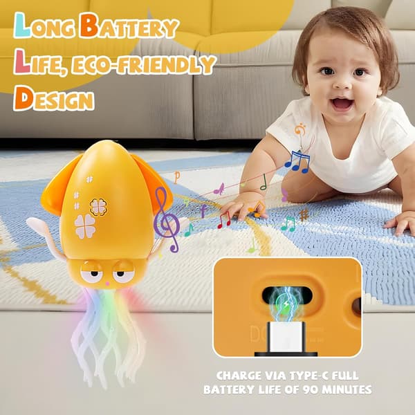 Dancing Octopus Toy, Octopus Toy, Automatic Crawling Dancing Octopus with Obstacle Detection, Crawling Octopus with LED Music yellow