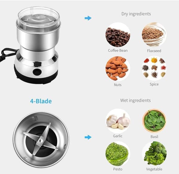 Elektrisk kaffekværn, Multifunktionel krydderikværn, Rustfri stålkværn til korn, nødder, krydderier, kaffebønner-X47-