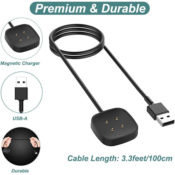 Lader for Fitbit Sense/Sense 2/Versa 3/Versa 4, Erstatningsladekabel Magnetisk Dokkingsstasjon for Fitbit Sense 1/2, Versa 3/4 Smartklokke