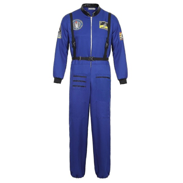 Astronaut kostym rymddräkt för vuxna Cosplay kostymer Dragkedja Halloween kostym par flyg jumpsuit Plus storlek Uniform Blue for Men M