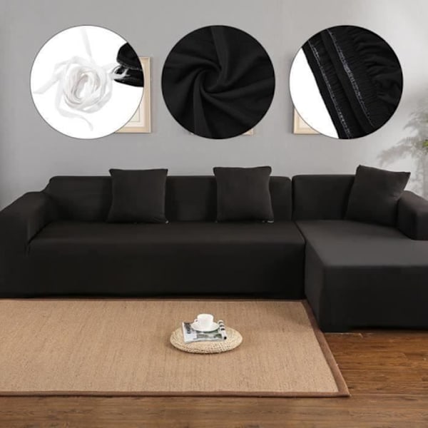 Sofa Cover - DAN&DRE - 3+2 sæder i L - Blød polyester - Sort