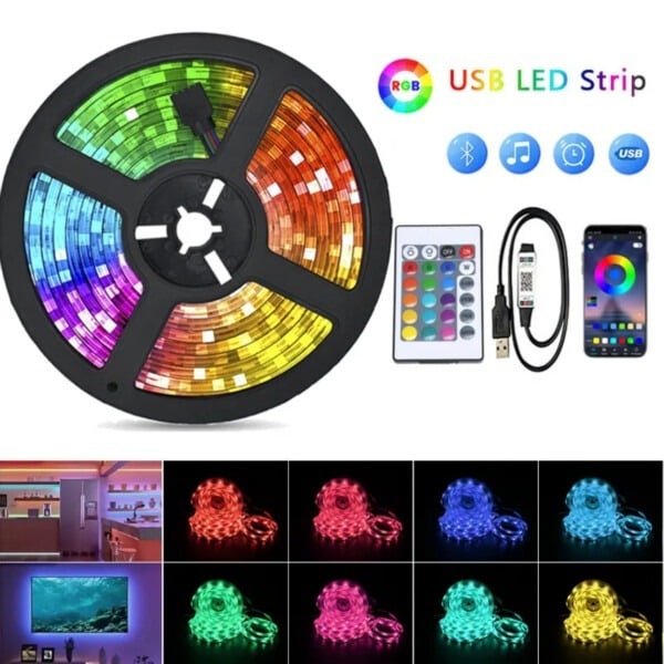 Smart RGB LED-ljusslinga med APP-fjärrkontroll 5m flerfärgad
