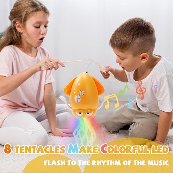 Dancing Octopus Toy, Octopus Toy, Automatic Crawling Dancing Octopus with Obstacle Detection, Crawling Octopus with LED Music yellow