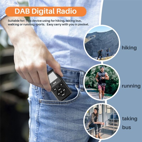 DAB/DAB+ Digitalradio Bluetooth 4.0 Personlig Lomme FM Mini Bærbar Radio Hovedtelefoner MP3 Micro-USB til