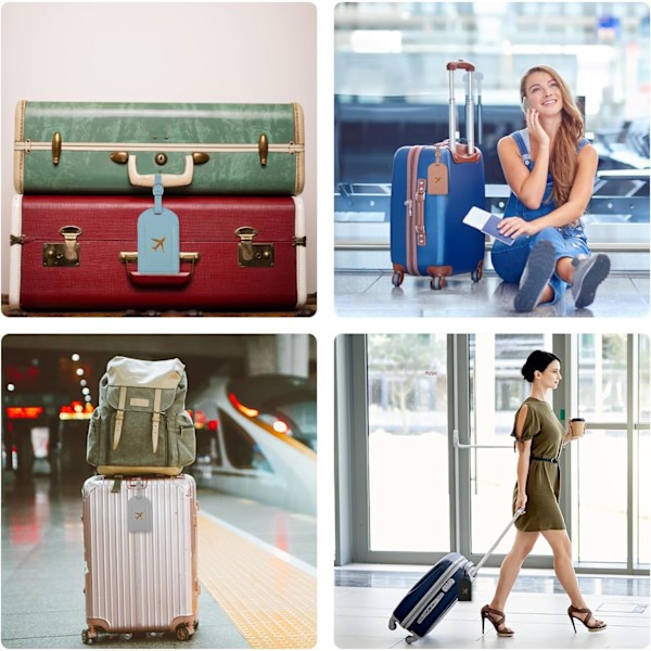 4 stk. bagasjelapper, PU-skinn bagasjelapp med justerbar reim, reiseveskeetiketter, bagasjelapper med personvern, bagasjelapper (4 farger)-X72-