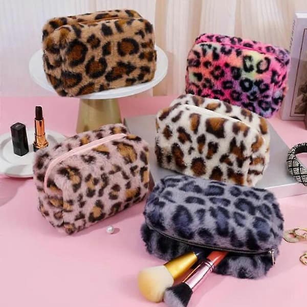 【BQ】Multifunctional Pencil Case with Neon Leopard Pattern - Rainbow Organizer for School, Travel, Cosmetics, and Keys