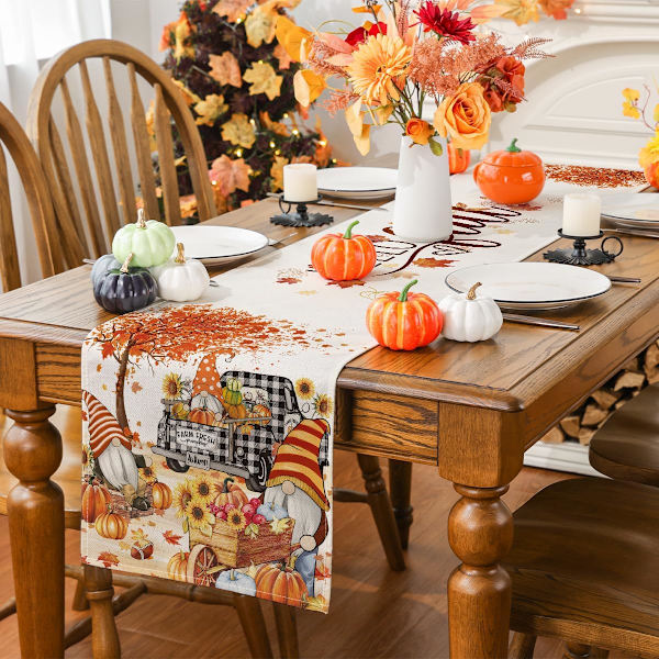 (13\" x 72\") Høstløper, Høstdekorasjoner Buffalo Plaid Truck Høstløper for Bord Sesongmessige Blad Høst Thanksgiving