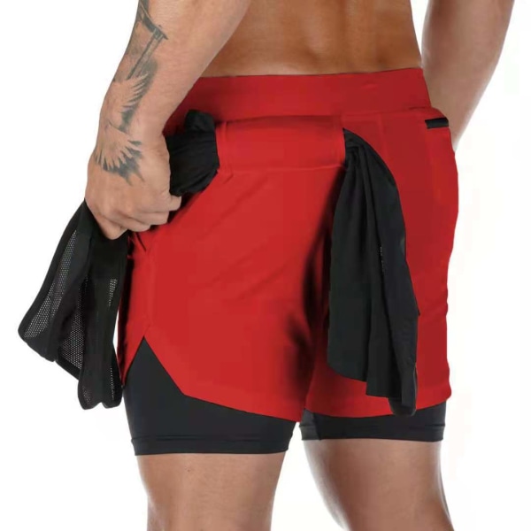 Camo Löparbyxor Herr Gym Sportshorts 2 i 1 Snabbtorkande Träning Gym Fitness Jogging Shorts Sommar Herr Shorts XXL Red