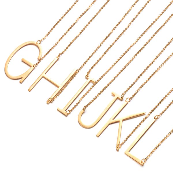Halskæde til kvinder med sideblok-initial, engelsk bogstavhalskæde i rustfrit stål, guld, U