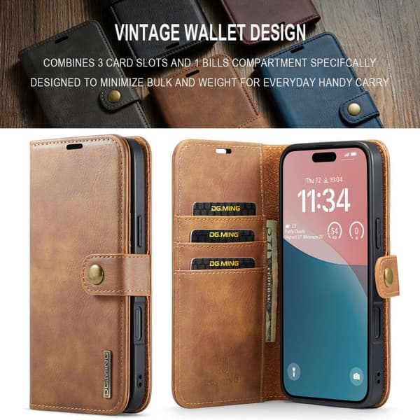 iPhone 17 Leather Case with Crazy Horse Texture and Detachable Magnet