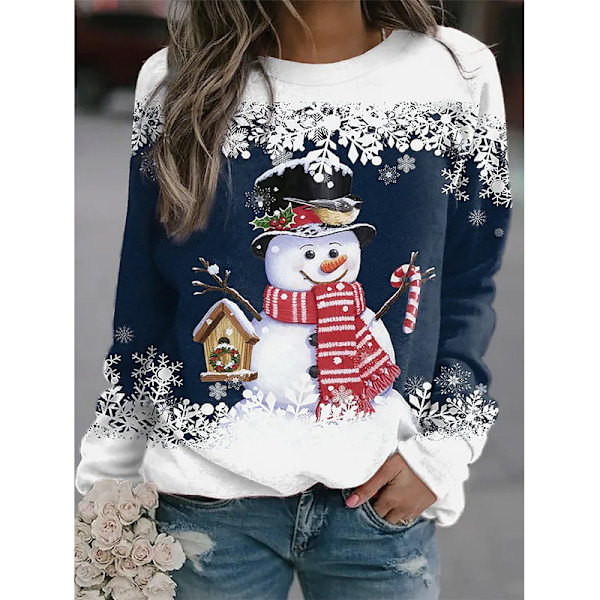 Dame Jul Toppar Snemand Sweatshirts Langærmet Bluse 2XL