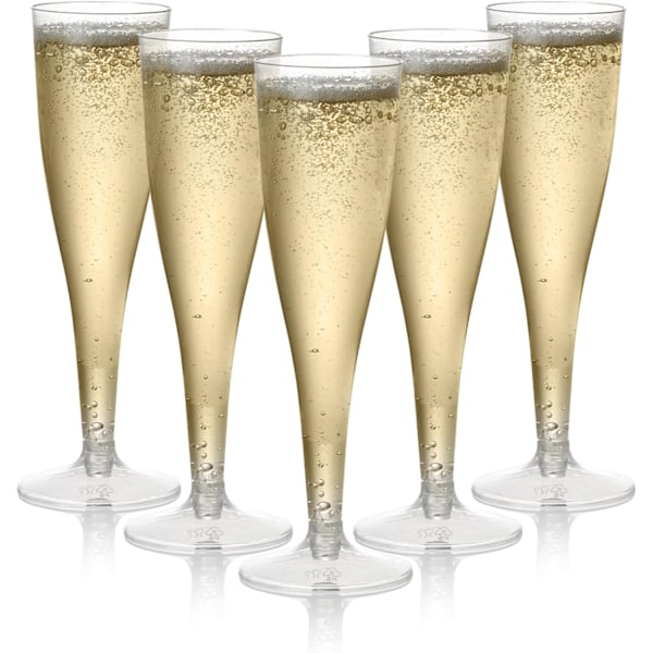 24 Premium Läpinäkyvää Muovista Samppanjalasia, 133ml - Uudelleenkäytettävät Maljat, Cocktail Prosecco Lasit Häihin, Syntymäpäiviin Clear