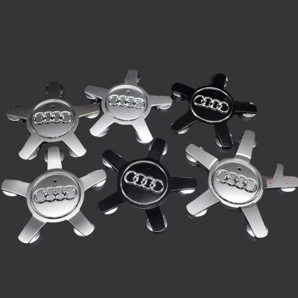 Passer Audi 134mm Fem-Klo Kåbe Navkapsel Logo A3 Q3 Q5 S3 - Audi 5-Klo Konkav Grå (fire pak)
