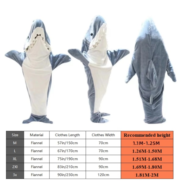 Tecknad Haj Sovsäck Pyjamas Kontor Lur Haj Filt Karakal Mjukt Mysigt Tyg Sjöjungfru Sjal Filt för Barn Vuxen Gråblå Grey blue 2XL