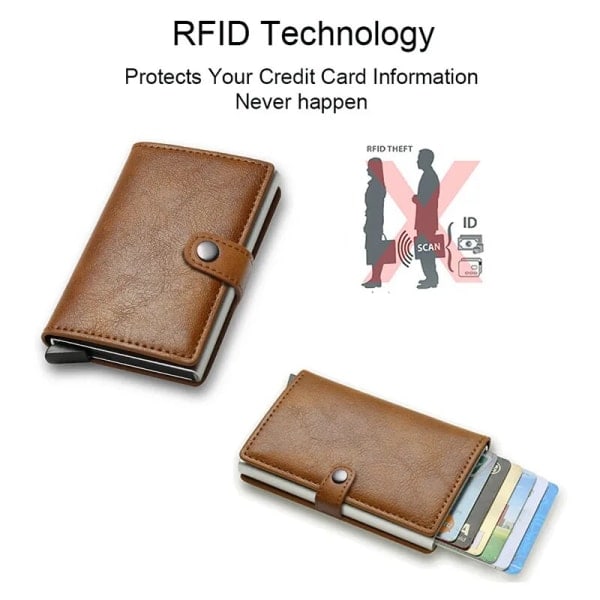Kredittkort Holder Lommebok i Karbonfiber Menn RFID Smart Metall Tynn Slank Pop Up Minimalistisk Lommebok Liten Svart Lommebok Metall Lommebok Karbon Sort