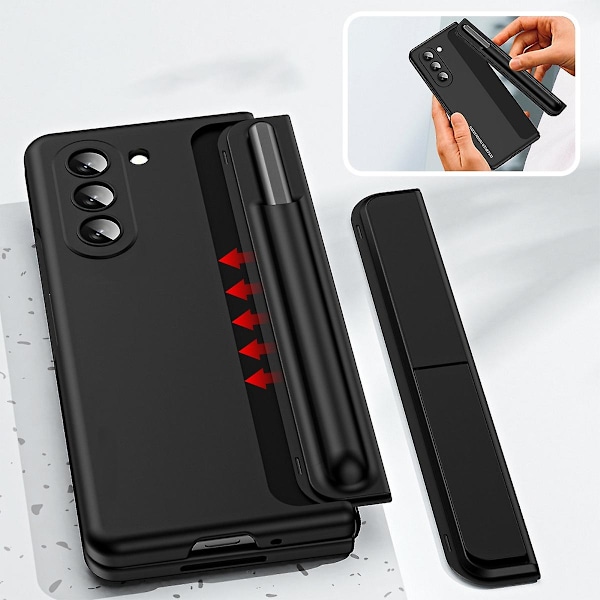 Z Fold 5 Etui, Slank PC Innebygd Etui for Samsung Galaxy Z Fold 5 Med S Pen, Avtakbar S Pen-Holder & Stativ