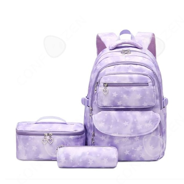 C Skolryggsäck 45x30x17cm 3-pack Vattentät Ryggsäck Tryckt Söt Lunchpåse Pennfodral Gradient Färger Lila Cartab